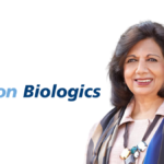 Portrait of Kiran Mazumdar-Shaw next to the Biocon Biologics logo on a white background.