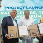 Union Minister Dharmendra Pradhan and M.R. Jaishankar (Executive Chairman, Brigade Enterprises Limited) performing the foundation stone-laying and Bhoomi puja ceremony for the 20-storey World Trade Center at Technopark Phase I, Thiruvananthapuram on February 11, 2026.