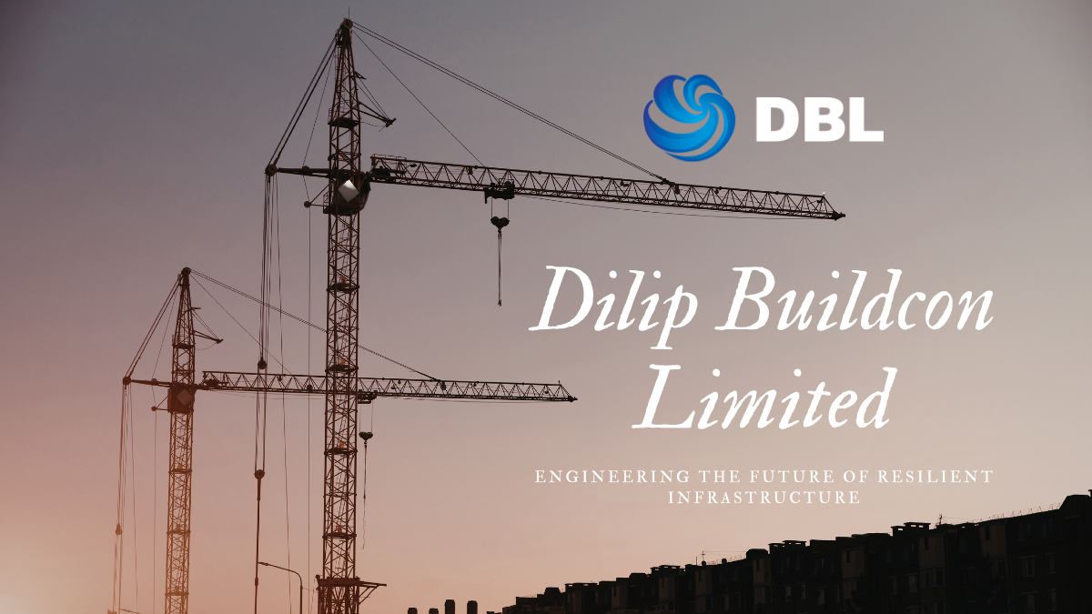 The Narmada 'Shield of Certainty': How Dilip Buildcon is Engineering 2026’s Most Resilient Real Estate Hub 1 A sunset-lit construction site featuring two large industrial cranes against a hazy sky, with the Dilip Buildcon Limited (DBL) logo and the text "Engineering the Future of Resilient Infrastructure."