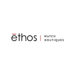 Official logo of Ethos Watch Boutiques featuring the brand name in black lowercase typography with a red bar above the "e," accompanied by the "Watch Boutiques" descriptor in a clean sans-serif font.