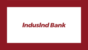 The official logo of IndusInd Bank, featuring the brand name in its signature maroon, italicized serif font against a clea...
