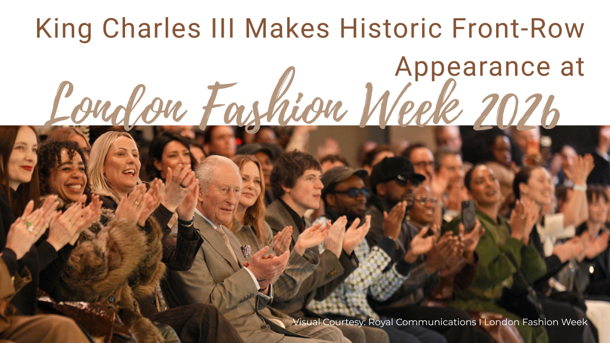 King Charles III Makes Historic Front-Row Appearance at London Fashion Week 2026 1 King Charles III sitting in the front row at London Fashion Week 2026, smiling and applauding alongside Stella McCartney and other fashion industry leaders during the Tolu Coker show.