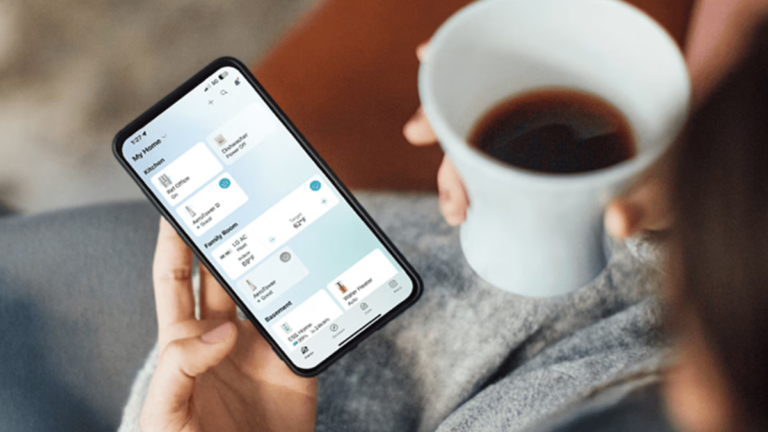 LG AI DD 2.0 washing machine and French-door refrigerator showcased in a luxury residential setting.