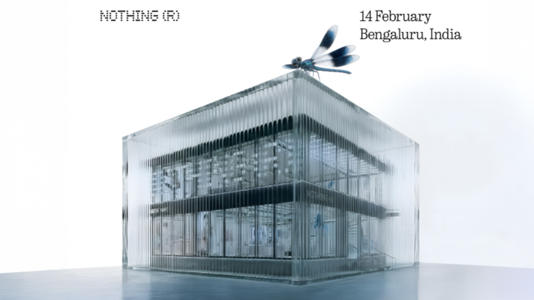 Exterior of the two-storey Nothing flagship store in Bengaluru featuring a transparent glass design.