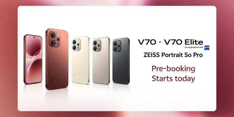 Vivo V70 and Vivo V70 Elite: Refined Design Meets Flagship performance 9 A promotional banner for the vivo V70 and V70 Elite smartphones, showcasing the devices in four colors: Passion Red, Lemon Yellow, Sand Beige, and Authentic Black, featuring the ZEISS co-engineered camera system.