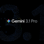Official logo for Gemini 3.1 Pro featuring a four-pointed star and the version number formed by scattered blue, green, and red dots on a black background.