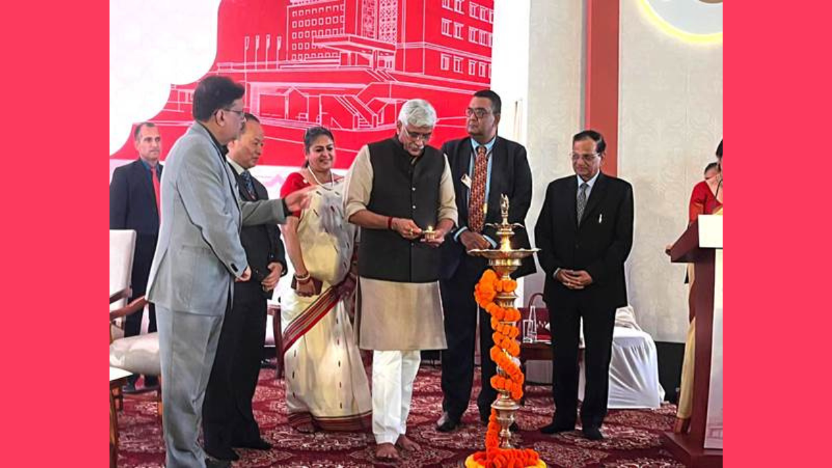 Union Minister for Tourism & Culture Gajendra Singh Shekhawat lighting a traditional lamp during the ITDC 60-year celebration at The Ashok.