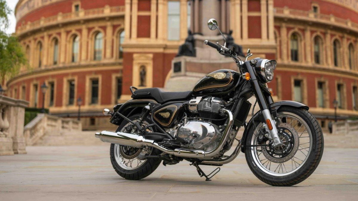 The limited-edition Royal Enfield Classic 650 125th Anniversary motorcycle featuring the exclusive red-to-gold Hypershift paint and commemorative tank crest.