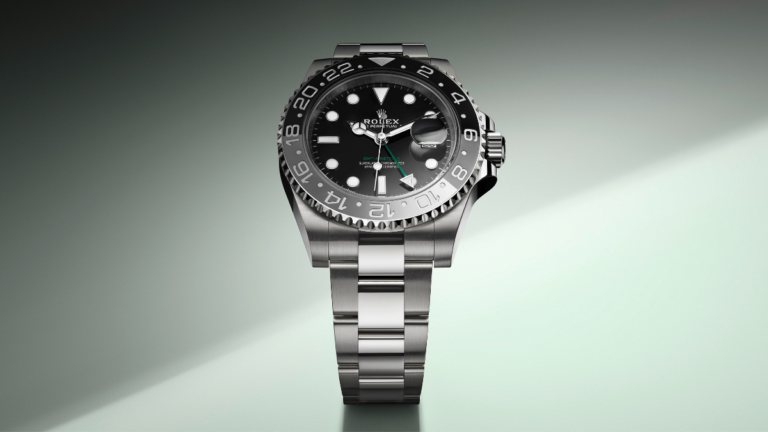 A 2026 Rolex GMT-Master II in Oystersteel with a black dial and ceramic bezel, showcasing the classic professional design.