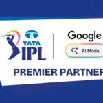 Official branding graphic featuring the TATA IPL logo alongside the Google Search AI Mode logo with the text "PREMIER PARTNER."