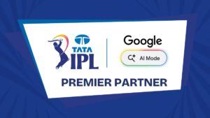Official branding graphic featuring the TATA IPL logo alongside the Google Search AI Mode logo with the text "PREMIER PART...