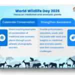 Official Government of India World Wildlife Day 2026 infographic focusing on the conservation of medicinal and aromatic pl...