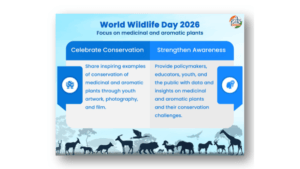Official Government of India World Wildlife Day 2026 infographic focusing on the conservation of medicinal and aromatic pl...