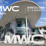 Wide shot of the Fira Barcelona Gran Via entrance for MWC 2026.
