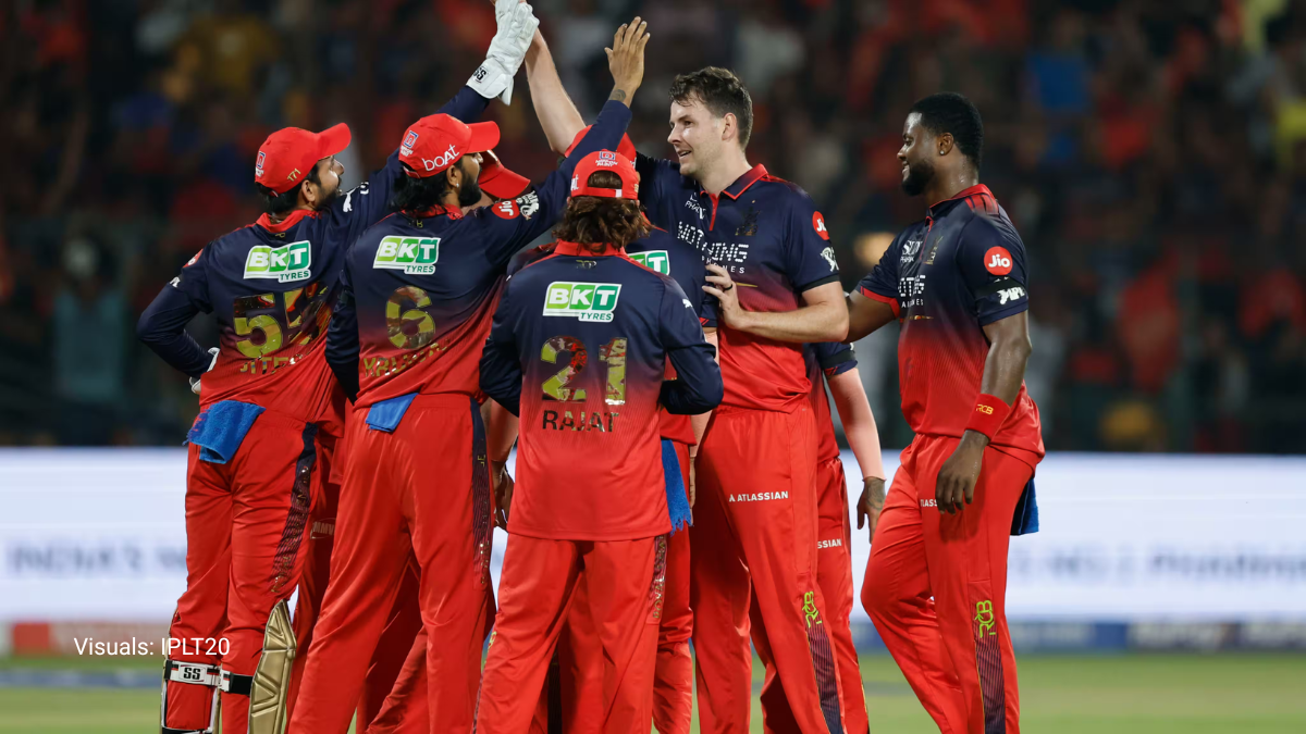 IPL 2026: RCB Crushes SRH in Season Opener! Kohli & Padikkal Chase 202 in Record Time 1 Royal Challengers Bengaluru (RCB) players including Rajat Patidar and teammates celebrating a wicket during their dominant TATA IPL 2026 opening match against Sunrisers Hyderabad.