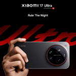 Professional hand-held shot of the Xiaomi 17 Ultra in Titanium Grey featuring the prominent Leica quad-camera module and "Rule The Night" branding.