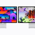 Side-by-side comparison of the standard Apple Studio Display and the new Studio Display XDR with Mini-LED technology.