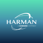 Official HARMAN A Samsung Company logo on a teal and navy blue gradient background, representing the brand's 'Made in India' manufacturing expansion.
