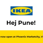 The exterior entrance of the new IKEA city-format store at Phoenix Marketcity Mall, Pune, featuring the iconic blue and yellow branding during its debut weekend.