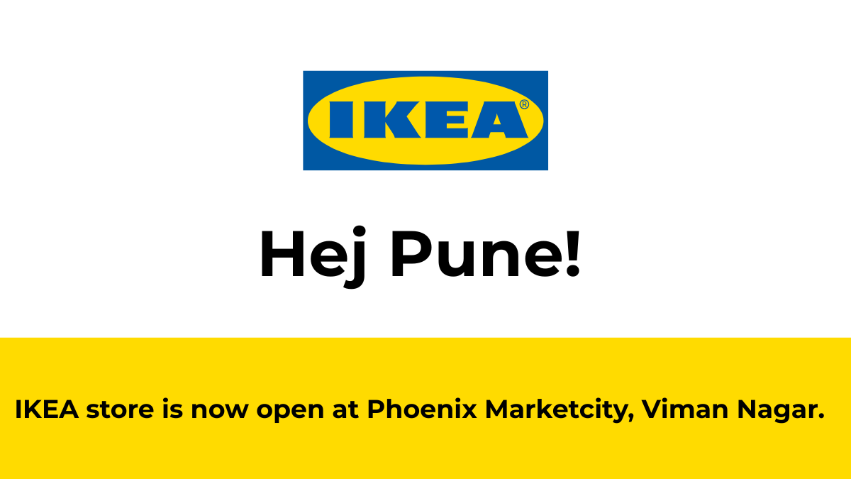 The exterior entrance of the new IKEA city-format store at Phoenix Marketcity Mall, Pune, featuring the iconic blue and yellow branding during its debut weekend.