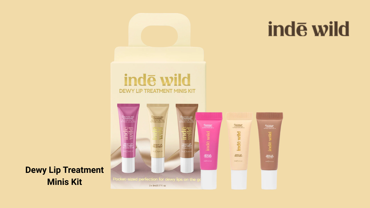 indē wild Dewy Lip Treatment Minis Kit featuring a variety of tinted lip balms in pocket-sized tubes.
