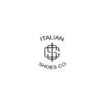 Minimalist black and white logo for Italian Shoes Co. featuring interlocking "ISC" initials in a sophisticated monogram.