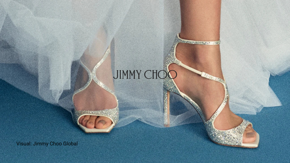 Jimmy Choo AZIA sandals encrusted with over 5,000 crystals, part of the Rules of Engagement 2026 collection.