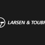 Official white logo of Larsen & Toubro (L&T) on a black background, the Indian multinational executing the significant water management and infrastructure project in Guwahati, Assam.