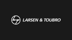 Official white logo of Larsen & Toubro (L&T) on a black background, the Indian multinational executing the significant wat...