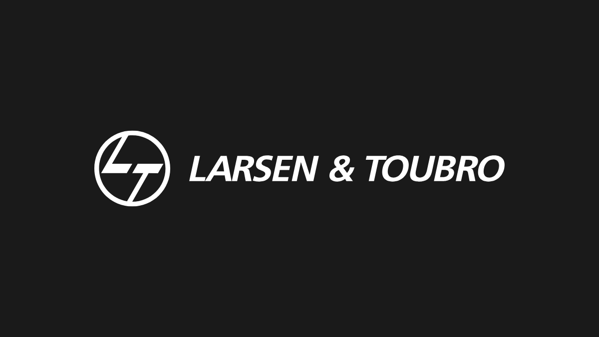 Official white logo of Larsen & Toubro (L&T) on a black background, the Indian multinational executing the significant water management and infrastructure project in Guwahati, Assam.