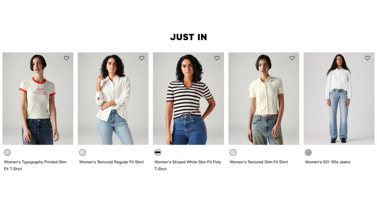 New arrivals at Levi's India featuring 501 90s jeans, textured slim fit shirts, and typography printed t-shirts.