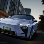 Front view of the all-electric Lexus ES 500e featuring the futuristic Spindle Body design and Z-shaped LED headlights in India.