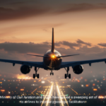 An airplane landing on a lit runway at dusk with text overlay explaining new Ministry of Civil Aviation and DGCA directions for passenger facilitation.
