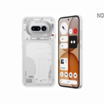 Rear and front view of the Nothing Phone (4a) in White featuring the new 63 mini-LED Glyph Bar and 1.5K AMOLED display.