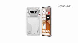 Rear and front view of the Nothing Phone (4a) in White featuring the new 63 mini-LED Glyph Bar and 1.5K AMOLED display.