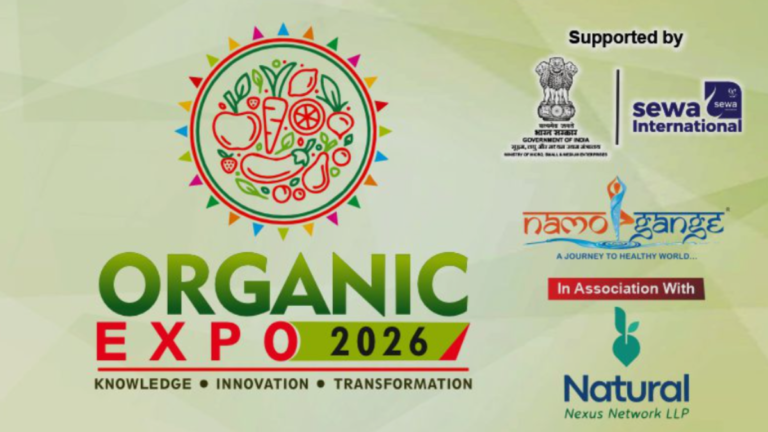 Organic Expo 2026: India’s Massive Ayurvedic & Natural Revolution Takes Over Bharat Mandapam 2 Official logo of Organic Expo 2026 highlighting the themes of Knowledge, Innovation, and Transformation with support from Ministry of MSME, Namo Gange, and Sewa International.