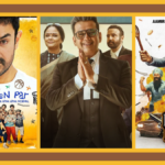 A collage of three major Indian OTT posters for April 2026: Aamir Khan’s Sitaare Zameen Par, Ravi Kishan in Maamla Legal Hai Season 2, and the spy-comedy Happy Patel Khatarnak Jasoos.