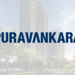 The Puravankara Limited logo displayed over a modern high-rise residential building surrounded by lush green landscapes and bright skies.