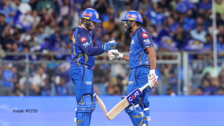 MI Breaks the 14-Year Curse! Rohit Sharma & Rickelton Power Mumbai to Record 221-Run Chase Against KKR 2 Mumbai Indians openers Rohit Sharma and Ryan Rickelton fist-bumping on the pitch after a record-breaking 148-run opening partnership against KKR at Wankhede Stadium during TATA IPL 2026.