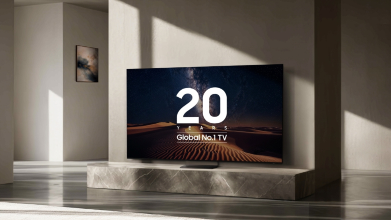 Samsung Neo QLED TV 2026 launch celebrating 20 consecutive years as Global No. 1 TV brand with AI technology.