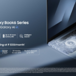 Promotional banner for Samsung Galaxy Book6 Series in India highlighting Galaxy AI, ₹ 5333 monthly EMI offer, and up to 30 hours of battery life.