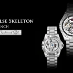 Sylvi Pulse Skeleton automatic watch for men showcasing a transparent dial and visible mechanical movement through the case back.