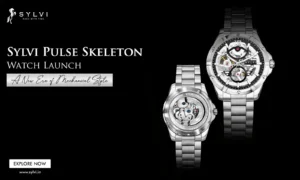 Sylvi Pulse Skeleton automatic watch for men showcasing a transparent dial and visible mechanical movement through the cas...