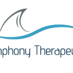 Symphony Therapeutics official brand logo featuring a teal wave and grey shark fin icon with modern typography.
