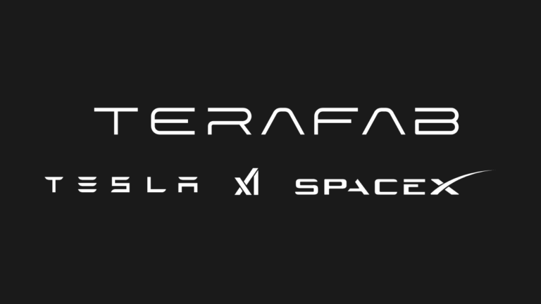Terafab 2026: Elon Musk’s $25B Gamble to Move Global AI Compute into Earth’s Orbit 1 The white minimalist logos of Terafab, Tesla, xAI, and SpaceX displayed together on a solid black background, representing Elon Musk’s unified $25 billion semiconductor venture.