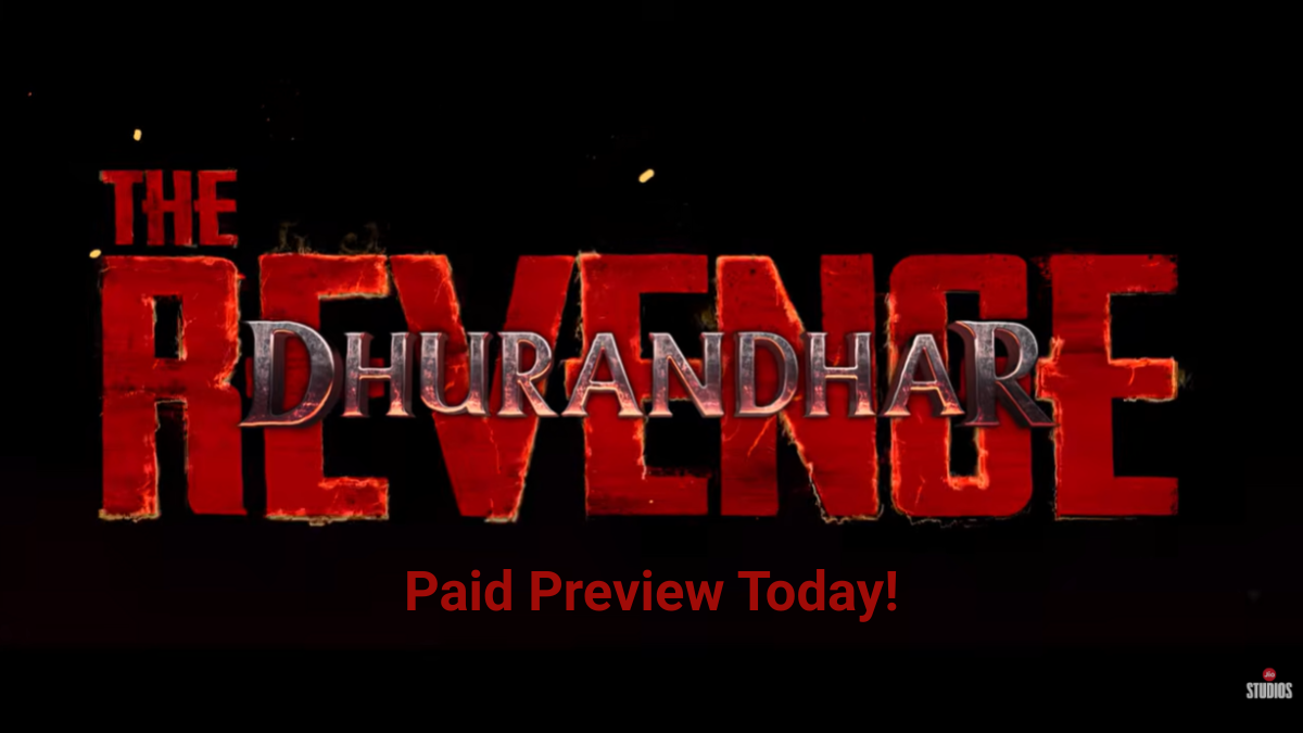 Official title poster for 'The Dhurandhar Revenge' featuring bold red metallic text on a black background with 'Paid Preview Today!' written in red and the Jio Studios logo.