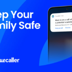A smartphone displaying a Truecaller notification that reads "Mom is on a call with a potential scammer" with options to "Hang up call" or "Dismiss."