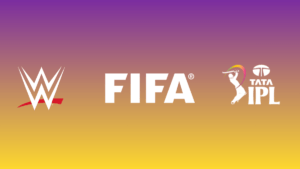 The logos of WWE, FIFA, and TATA IPL displayed together, representing the major global sports events happening from March ...