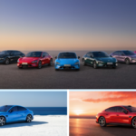 A comprehensive lineup of the new-generation Xiaomi SU7 electric sedan in nine colors including Coastal Blue, Blazing Red, and Viridian Green.