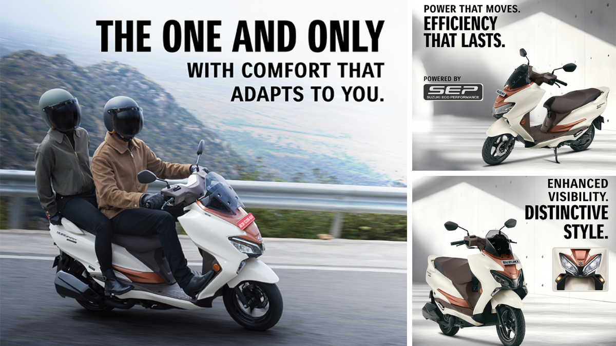 2026 Suzuki Burgman Street Launched in India: More Torque, New TFT Display and Keyless Tech 2 Collage showcasing the 2026 Suzuki Burgman Street on a mountain road, the SEP engine branding, and the new LED headlamp setup.